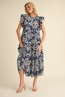 Jodifl Paisley Print Tiered Midi Dress in Navy