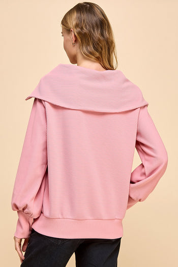 TCEC Textured Oversized Collared Pullover in Mauve