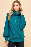 TCEC Textured Oversized Collared Pullover in Teal