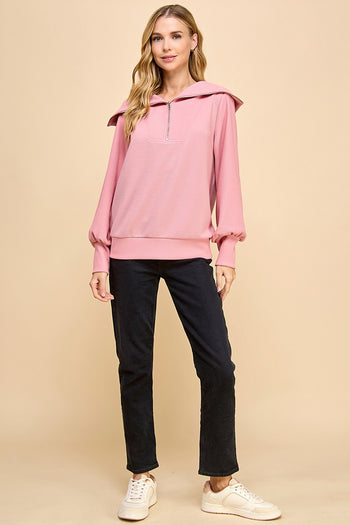 TCEC Textured Oversized Collared Pullover in Mauve