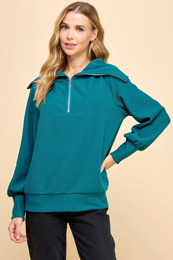 TCEC Textured Oversized Collared Pullover in Teal