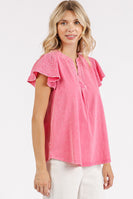 Mittoshop Mixed Media Solid Color Mineral Washed Top in Pink Bloom