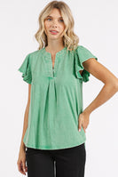 Mittoshop Mixed Media Solid Color Mineral Washed Top in Grass Green