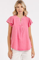 Mittoshop Mixed Media Solid Color Mineral Washed Top in Pink Bloom