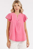 Mittoshop Mixed Media Solid Color Mineral Washed Top in Pink Bloom