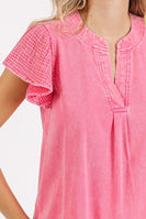 Mittoshop Mixed Media Solid Color Mineral Washed Top in Pink Bloom