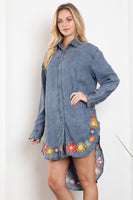 BlueVelvet Denim High Low Dress with Embroidery Details in Denim