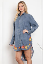 Load image into Gallery viewer, BlueVelvet Denim High Low Dress with Embroidery Details in Denim
