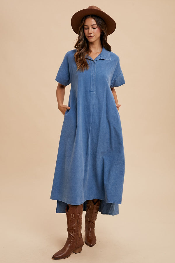 Annie Wear Mineral Washed Johnny Collar Short Sleeve Dress