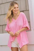 Oddi Solid Color Dotted Jacquard Knit Top in Pink