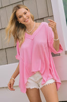 Oddi Solid Color Dotted Jacquard Knit Top in Pink