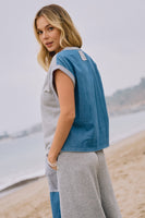 Oddi Mixed French Terry and Denim Muscle Tank Top in Heather Grey