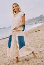 Load image into Gallery viewer, Oddi Mixed French Terry and Denim Wide Leg Pants in Ivory
