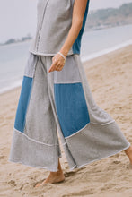 Load image into Gallery viewer, Oddi Mixed French Terry and Denim Wide Leg Pants in Heather Grey
