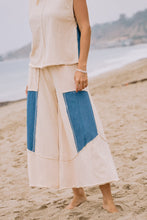 Load image into Gallery viewer, Oddi Mixed French Terry and Denim Wide Leg Pants in Ivory
