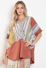 Load image into Gallery viewer, BlueVelvet Patchwork Half Button Down Tunic Top in Rust Combo
