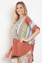 Load image into Gallery viewer, BlueVelvet Patchwork Half Button Down Tunic Top in Rust Combo
