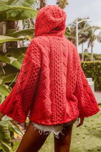 Load image into Gallery viewer, BiBi Solid Color Cable Knit Hooded Top with &quot;MERRY&quot; Letter Patches in Red
