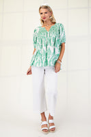 GiGio Printed Smocked Front and Back Top in Green