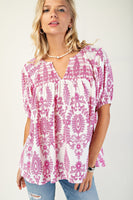 GiGio Printed Smocked Front and Back Top in Pink