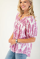 GiGio Printed Smocked Front and Back Top in Pink