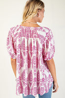 GiGio Printed Smocked Front and Back Top in Pink