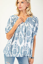 Load image into Gallery viewer, GiGio Printed Smocked Front and Back Top in Blue
