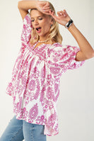 GiGio Printed Smocked Front and Back Top in Pink