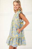 GiGio Tropical Floral Print Mini Dress in Blue