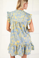 GiGio Tropical Floral Print Mini Dress in Blue