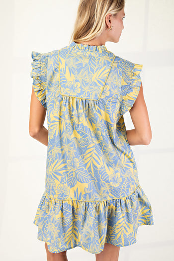 GiGio Tropical Floral Print Mini Dress in Blue