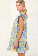 GiGio Tropical Floral Print Mini Dress in Blue
