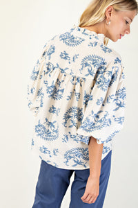 GiGio Printed Button Down Front Top in Blue