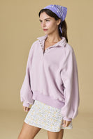 Papermoon PIPER Solid Color Snap Collar Sweater in Lilac