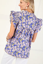 Load image into Gallery viewer, GiGio Floral Print Top with Piping Trim Details in Blue Mix
