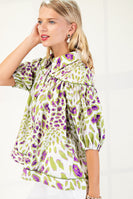 GiGio Leopard Print Button Down Top in Sage