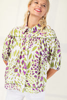 GiGio Leopard Print Button Down Top in Sage