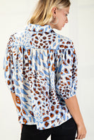 GiGio Leopard Print Button Down Top in Blue