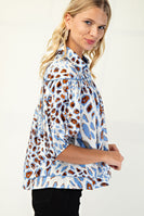 GiGio Leopard Print Button Down Top in Blue
