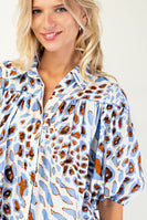 GiGio Leopard Print Button Down Top in Blue