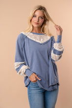 Load image into Gallery viewer, White Birch Solid Color and Crochet Top in Washed Slate
