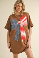 Jodifl Solid Color Dress with American Flag Bow on Front in Toffee