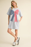 Jodifl Solid Color Dress with American Flag Bow on Front in Sky Blue