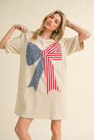 Jodifl Solid Color Dress with American Flag Bow on Front in Ecru