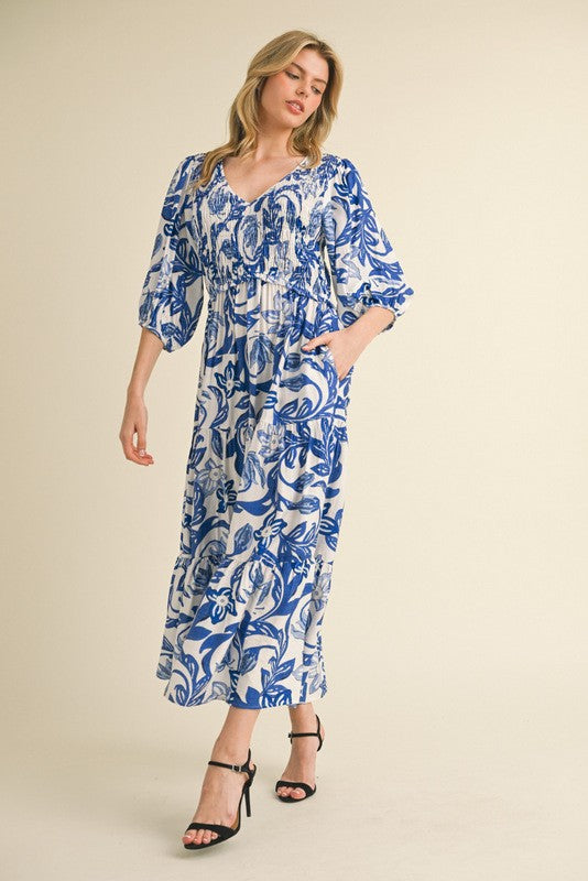 jodifl floral maxi dress Jodifl Smocked Bodice Printed Maxi Dress in Royal S