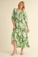 Jodifl Smocked Bodice Printed Maxi Dress in Green