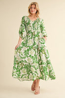 Jodifl Smocked Bodice Printed Maxi Dress in Green