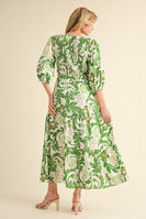 Jodifl Smocked Bodice Printed Maxi Dress in Green