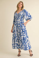 Jodifl Smocked Bodice Printed Maxi Dress in Royal
