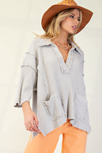 Load image into Gallery viewer, Easel Mineral Washed Distressed Ribbed Knit top in Stone Grey
